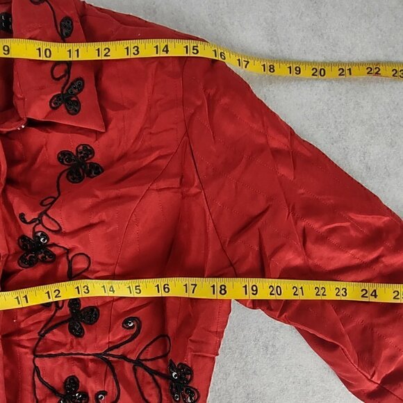Carole Little Red 100% Lined, Padded, Sequins, Embroidered, Silk Jacket, Size S - Picture 11 of 15